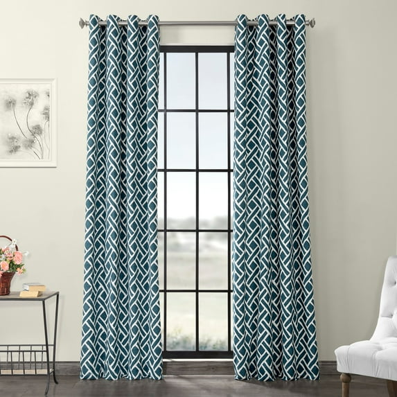 Martinique Blue Grommet Printed Cotton Curtain (1 Panel), Martinique Blue, 50W X 108L