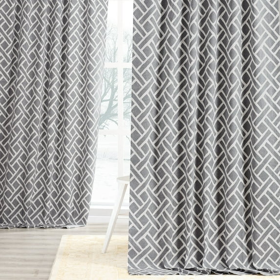Martinique Grey Printed Cotton Curtain (1 Panel), Martinique Grey, 50W X 120L