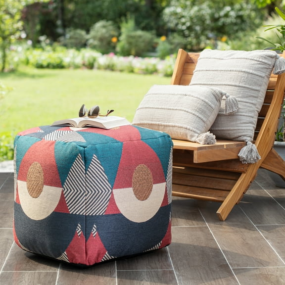 Martinique Red 18" x 18" x 18" Multicolor Pouf