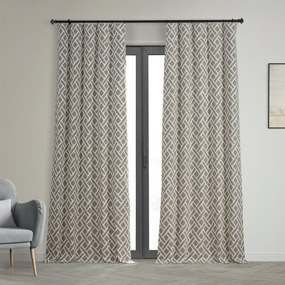 Martinique Taupe Printed Cotton Curtain (1 Panel), Martinique Taupe, 50W X 96L
