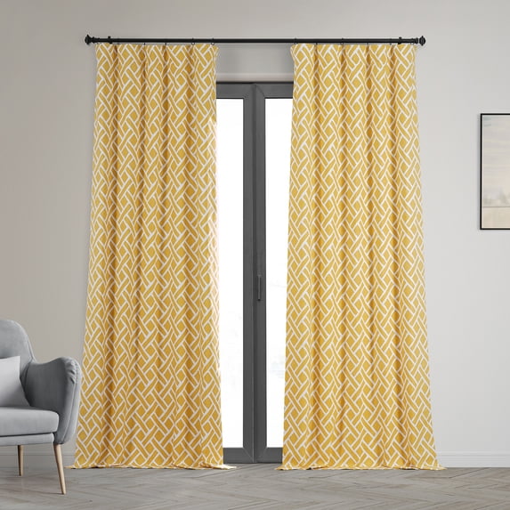 Martinique Yellow Printed Cotton Hotel Blackout Curtain (1 Panel), Martinique Yellow, 50W X 84L