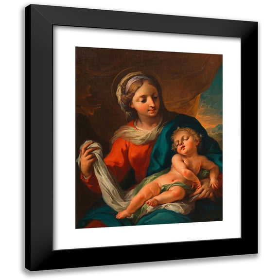 Martino Altomonte 12x14 Black Modern Framed Museum Art Print Titled - Madonna with the Jesus Child (1727)
