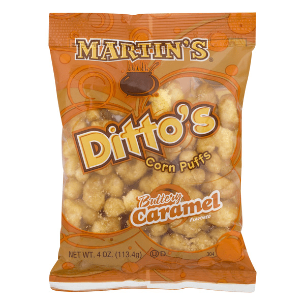 Martins Dittos Buttery Caramel Flavored Corn Puffs, 24Pack Case 4 oz