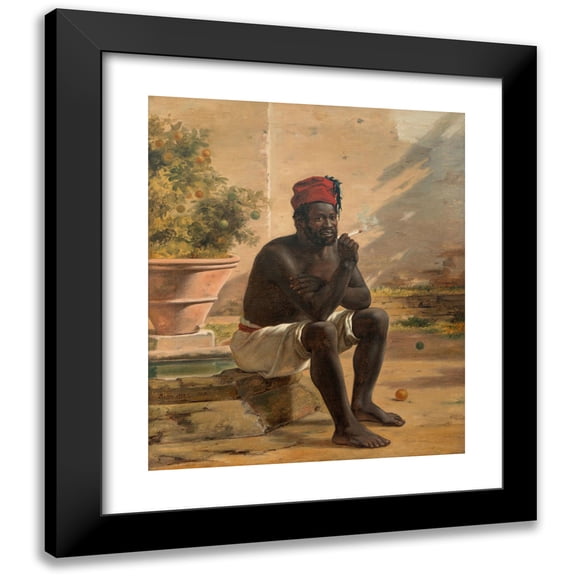 Martinus Rørbye 12x14 Black Modern Framed Museum Art Print Titled - A Sitting Nubian, Rome (1839)
