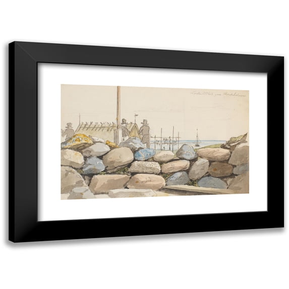 Martinus Rørbye 18x13 Black Modern Framed Museum Art Print Titled - Coastal Landscape with Large Stones in the Foreground (1833)