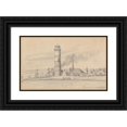 thumbnail image 1 of Martinus Rørbye 18x13 Black Ornate Wood Framed Double Matted Museum Art Print Titled - The Lighthouse of Travemunde Seen from the South (1834), 1 of 5