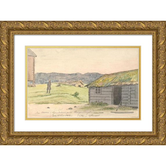 Martinus Rørbye 18x13 Gold Ornate Wood Frame and Double Matted Museum Art Print Titled - Landscape with Farms (1831 - 1832)