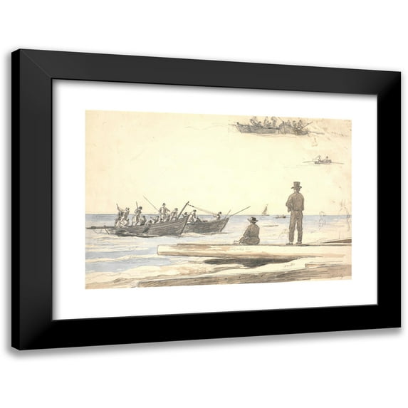 Martinus Rørbye 24x17 Black Modern Framed Museum Art Print Titled - Two Fishing Boats Sail Towards Skagens Strand (1846 - 1847)