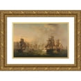thumbnail image 1 of Martinus Schouman 24x16 Gold Ornate Framed and Double Matted Museum Art Print Titled - Clash of the Dutch and British Fleets During the Passage of the Dutch Flotilla to Boulogne (1804) (1806, 1 of 4