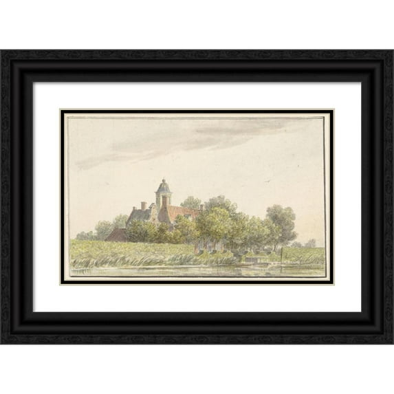 Martinus van der Jagt 18x13 Black Ornate Wood Framed Double Matted Museum Art Print Titled - Pauwentuin on the Amstel (1757 - 1805)