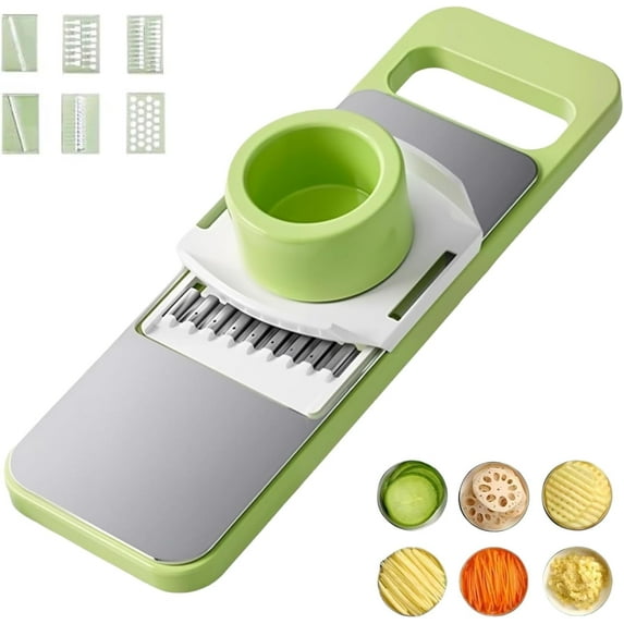 Martivex 6-in-1 Mandoline Vegetable Food Slicer | Kitchen Multi-Function Spiral Cutter and Dicer - Stainless Steel Blades with Handheld Container for Veggie Potato Onion Butter Carrot (1PCS)