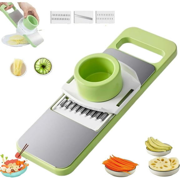 Martivex Slicer, 6-in-1 Safeprep Mandoline Slicer, Multi-purpose Kitchen Tool with Stainless Steel Blades for Slicing, Shred & Julienne—fast and Fuss-Free, Versatility (Four-piece set)