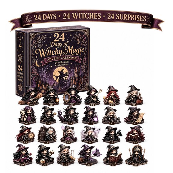 Marttyga 2026 The Five Covens Witch Advent Calendar,24 Day Spooky Countdown Box With 24 Collectible Witch Figurines,Witchy Desktop Decor For Halloween And Holiday Gift(Colorful D)