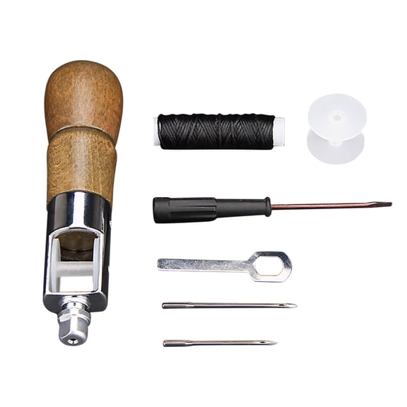 Marttyga Heavy-Duty Leather Sewing Awl Tool Set,Portable Hand Stitching Machine with Needles Wax & Wrench,Multipurpose Repair Kit for Shoes Belts Tents Upholstery(As Shown)