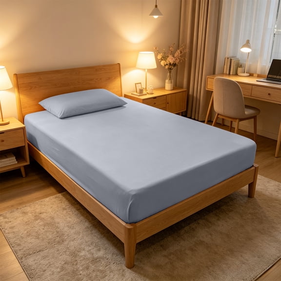 Marttyga Ice Silk Fitted Sheet, Washable, Non-Slip, Fully Enclosed, 360-Degree Elastic, Wrinkle-Resistant Mattress Protector, Bed Cover, Ideal For Summer Dorm Rooms(Navy)
