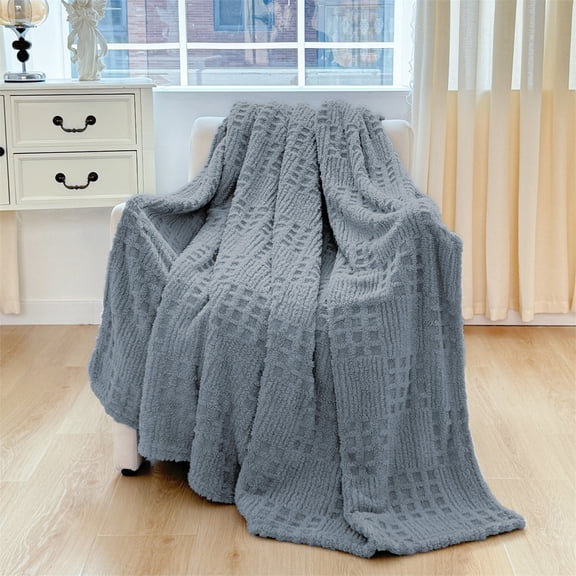 Marttyga Portable Waffle Weave Jacquard Nap Quilt,Lint Resistant Reinforced Edges Skin Friendly Blanket,Compact Easy Carry Warm Throw,Multipurpose Cover For Bedroom Sofa Camping Daily Rest(Blue)