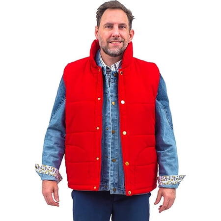 Marty McFly Halloween Fancy-Dress Costumes with Denim Shirt and Red Puffy Vest