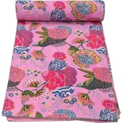 Marubhumi Quilts Indian Handmade Indian Traditional Blankets, Reversible,Floral Printed, Kantha Quilt, Comforter, Twin 108"x 108"