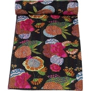 Marubhumi Quilts Indian Handmade Indian Traditional Blankets, Reversible,Floral Printed, Kantha Quilt, Comforter, Twin 108"x 108"