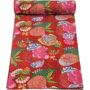 Marubhumi Quilts Indian Handmade Indian Traditional Blankets, Reversible,Floral Printed, Kantha Quilt, Comforter, Twin 60"x 90"