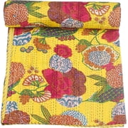 Marubhumi Quilts Indian Handmade Indian Traditional Blankets, Reversible,Floral Printed, Kantha Quilt, Comforter, Twin 90"x 108"