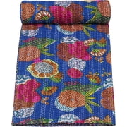 Marubhumi Quilts Indian Handmade Indian Traditional Blankets, Reversible,Floral Printed, Kantha Quilt, Comforter, Twin 90"x 108"
