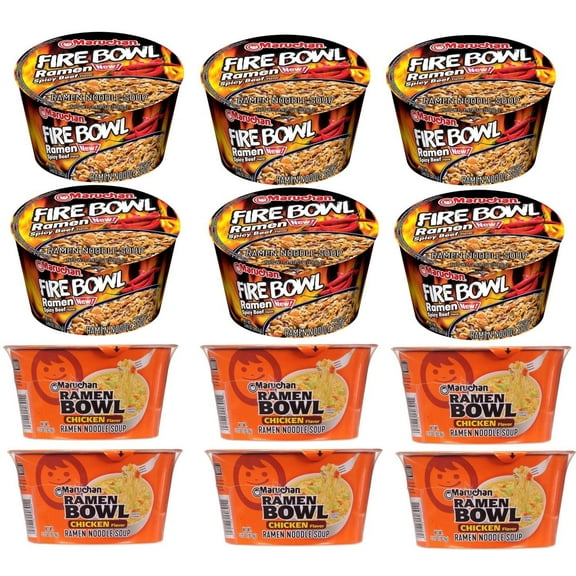 Maruchan Bowl Fire Spicy Beef Flavor 6 Pack & 6 Pack Maruchan Bowl Chicken Flavor Ramen Noodles with Vegetables 3.31 OZ