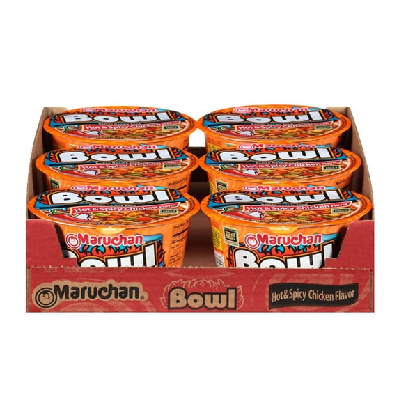 Maruchan Bowl Hot & Spicy Chicken, 3.32 Oz, Pack of 6 Great for On The Go Snacks and Side Dish