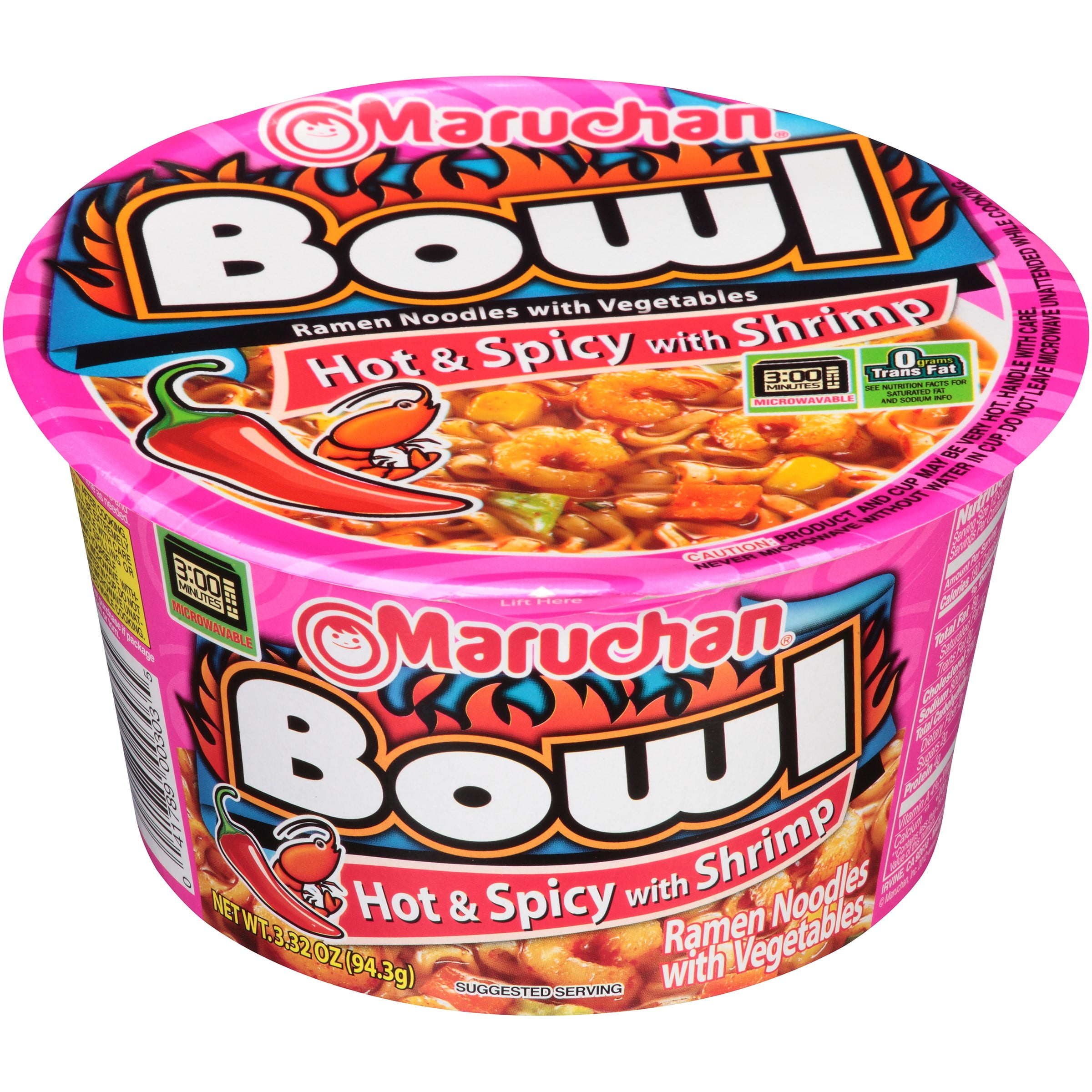 Maruchan Bowl Ramen Noodles, Hot & Spicy with Shrimp, 3.32 Oz