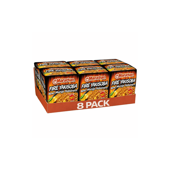 Maruchan Fire Yakisoba Mango Habanero Sweet Heat Noodles, 8 Pack (4 oz Each)