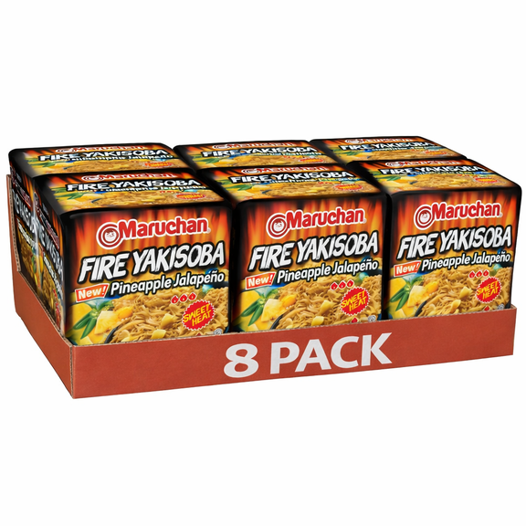 Maruchan Fire Yakisoba Pineapple Jalapeo Flavor, 8 Cup Case, 4 oz Each, Spicy Japanese-Style Noodles