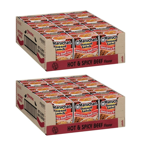 Maruchan Hot and Spicy Beef Instant Ramen Noodles, 2.25 oz cup, 24 pack