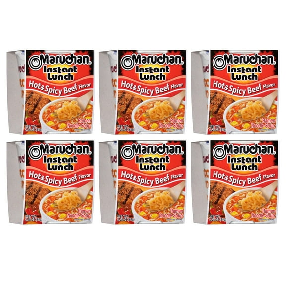 Maruchan Hot and Spicy Beef Instant Ramen Noodles, 2.25 oz cup, 6 pack