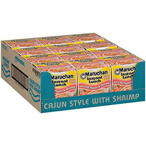 Maruchan Instant Lunch Cajun Style Chili Piquín Shrimp Ramen Noodle Soup, 12 Pack, 2.25 oz Cups