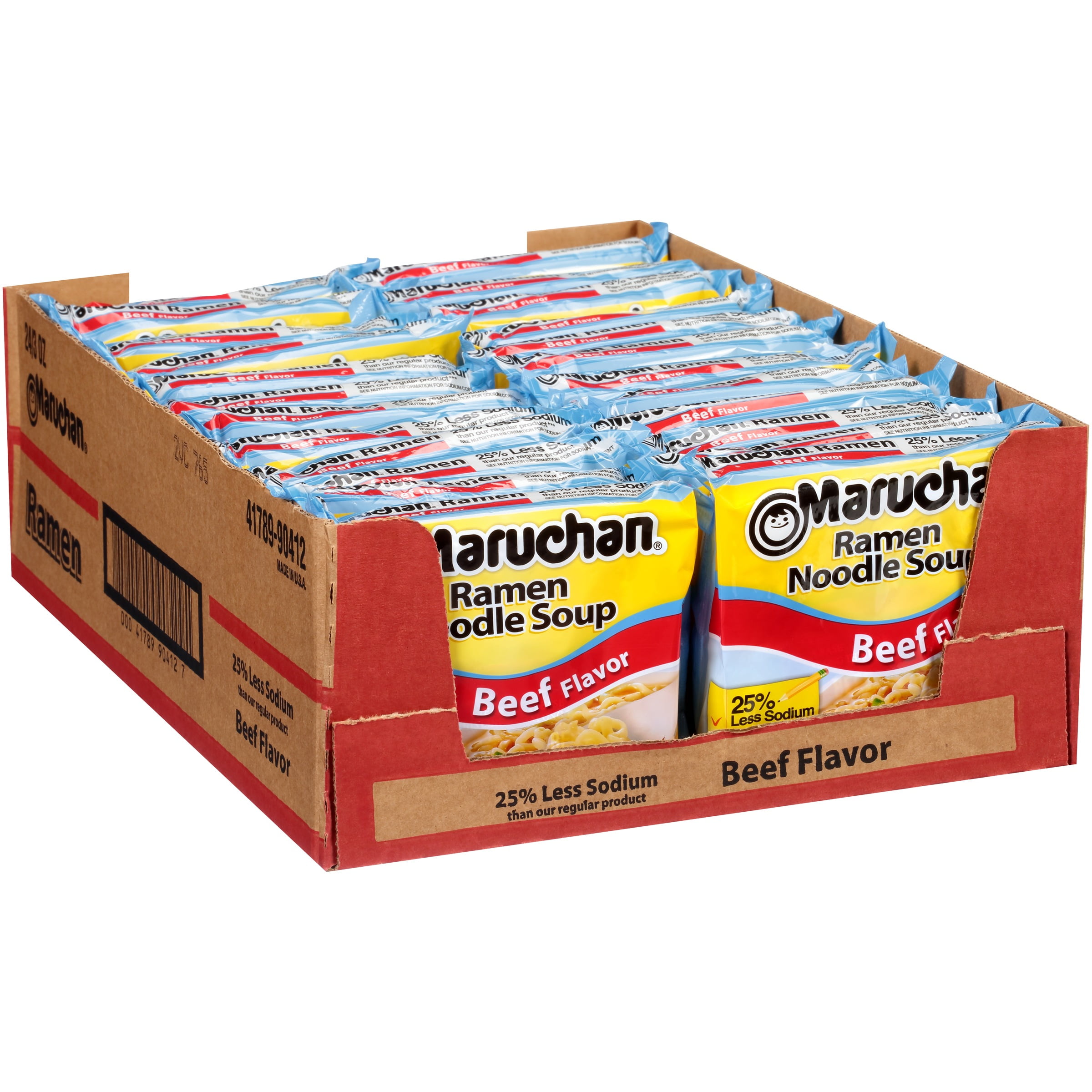 Maruchan Less Sodium Ramen Noodle Soup, Beef Flavor, 3 oz - Case of 24