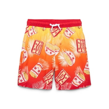 Maruchan Ramen Boys Palms Graphic Swim Shorts, Sizes 4-12