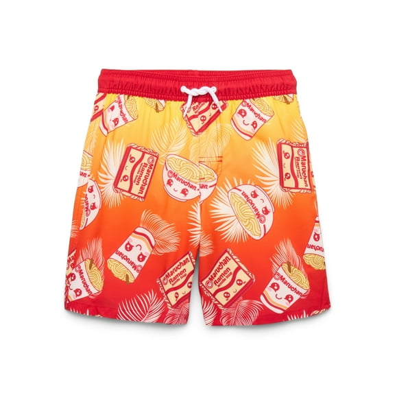 Maruchan Ramen Boys Palms Graphic Swim Shorts, Sizes 4-12