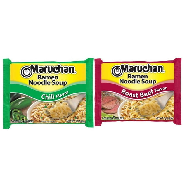 Maruchan, Ramen Chili and Roast Beef Noodles Variety Pack Soup, 3 Oz, 6 Ct