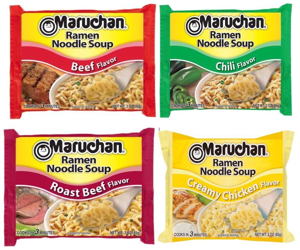 Maruchan, Ramen Creamy Chicken, Roast Beef, Chili, and Beef Noodles Variety Pack Soup, 3 Oz, 48 Ct