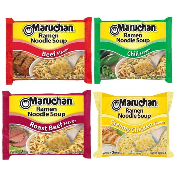 Maruchan, Ramen Creamy Chicken, Roast Beef, Chili, and Beef Noodles Variety Pack Soup, 3 Oz, 48 Ct