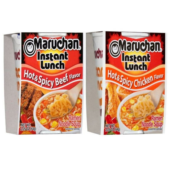 Maruchan Ramen Cup Noodles Instant- Spicy Beef And Spicy Chicken 2 Flavors - Quantity of 12