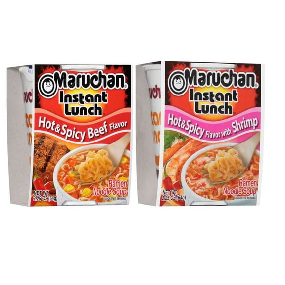 Maruchan Ramen Cup Noodles Instant- Spicy Beef and Spicy Shrimp 2 Flavors - Quantity of 16 by LRB