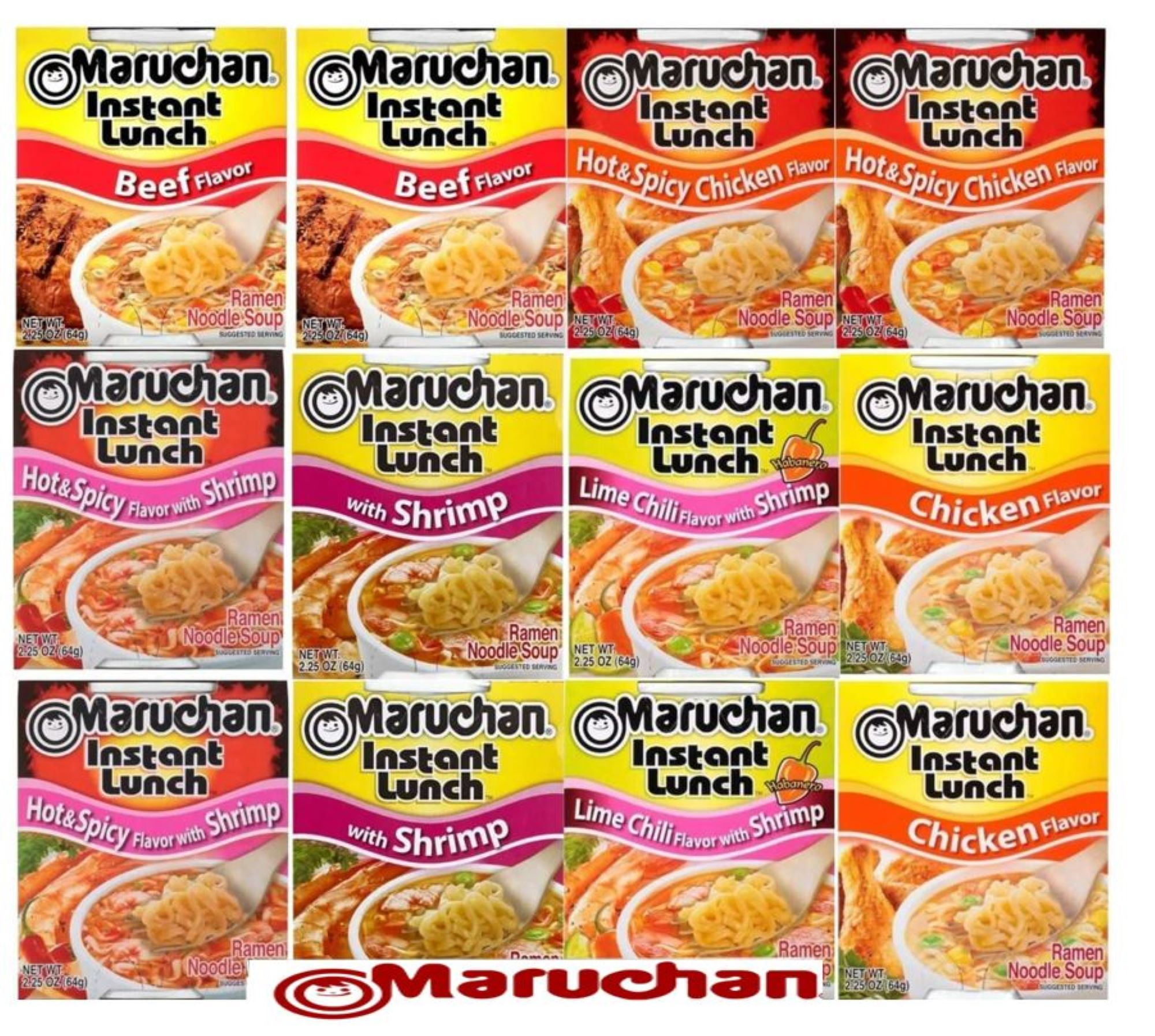 Maruchan Ramen Cups Noodles Instant 12 Count 2 each of Beef, Chicken