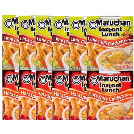 Maruchan Ramen Instant Cup Noodles 12 Count - 6 Lime Chili Chicken Flavor & 6 Hot & Spicy Chicken Flavor Lunch / Dinner Variety, 2 Flavors by LRB