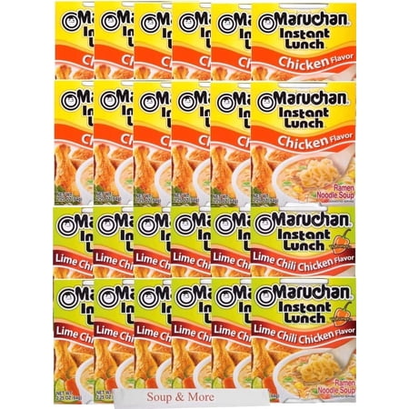 Maruchan Ramen Instant Cup Noodles 24 Count - 12 Chicken Flavor & 12 Lime Chili Chicken Flavor Lunch / Dinner Variety, 2 Flavors