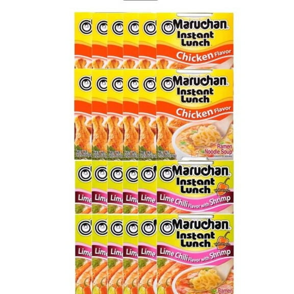 Maruchan Ramen Instant Cup Noodles 24 Count - 12 Chicken Flavor & 12 Lime Chili Shrimp Flavor Lunch / Dinner Variety, 2 Flavors by LRB