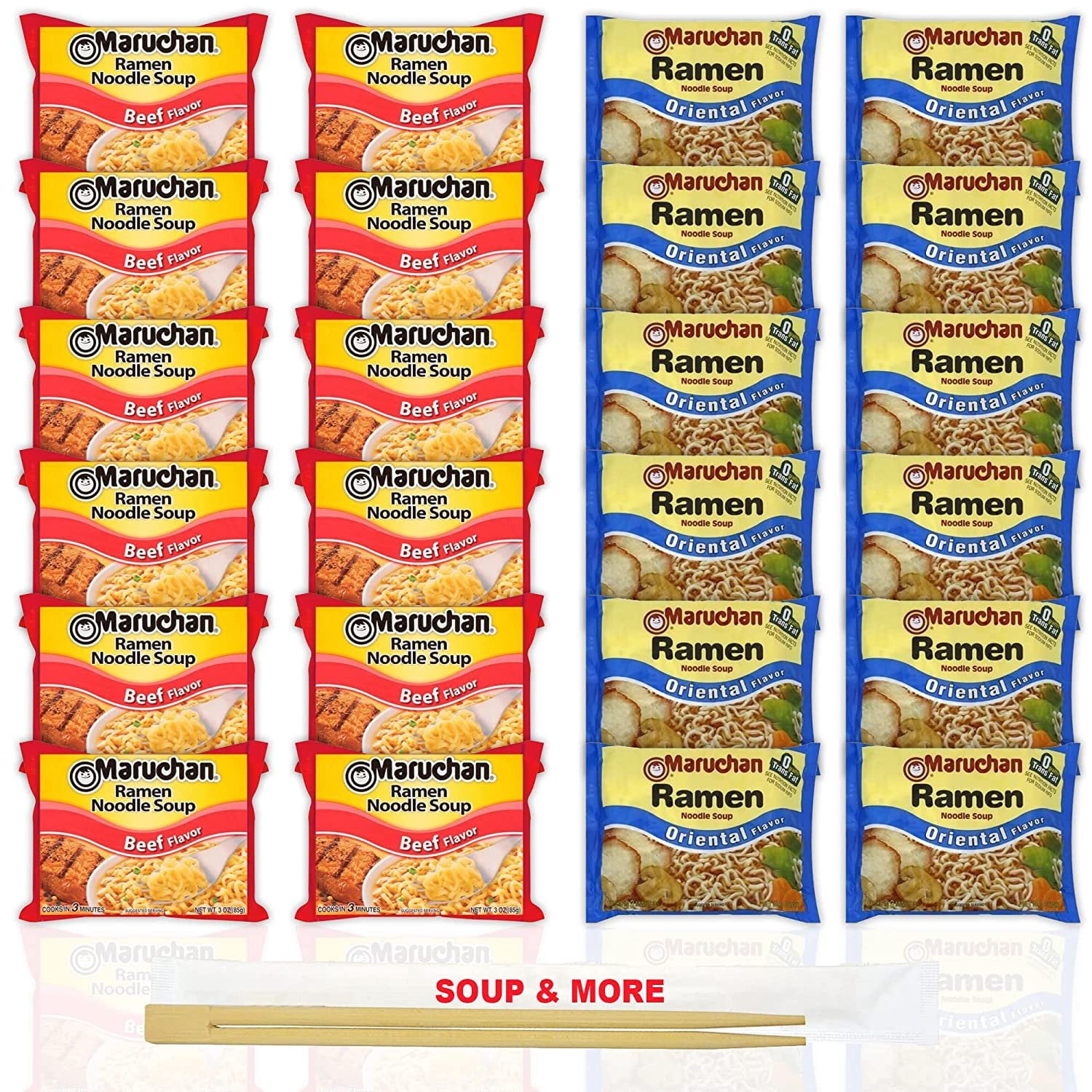 Maruchan Ramen Instant Noodle Soup Variety, 2 Flavors 12 Packs Beef & 12 Packs Oriental , 3