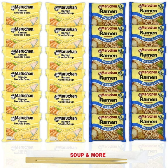 Maruchan Ramen Instant Noodle Soup Variety, 2 Flavors - 12 Packs Creamy Chicken & 12 Packs Oriental , 3 Ounce Single Servings Lunch / Dinner Variety