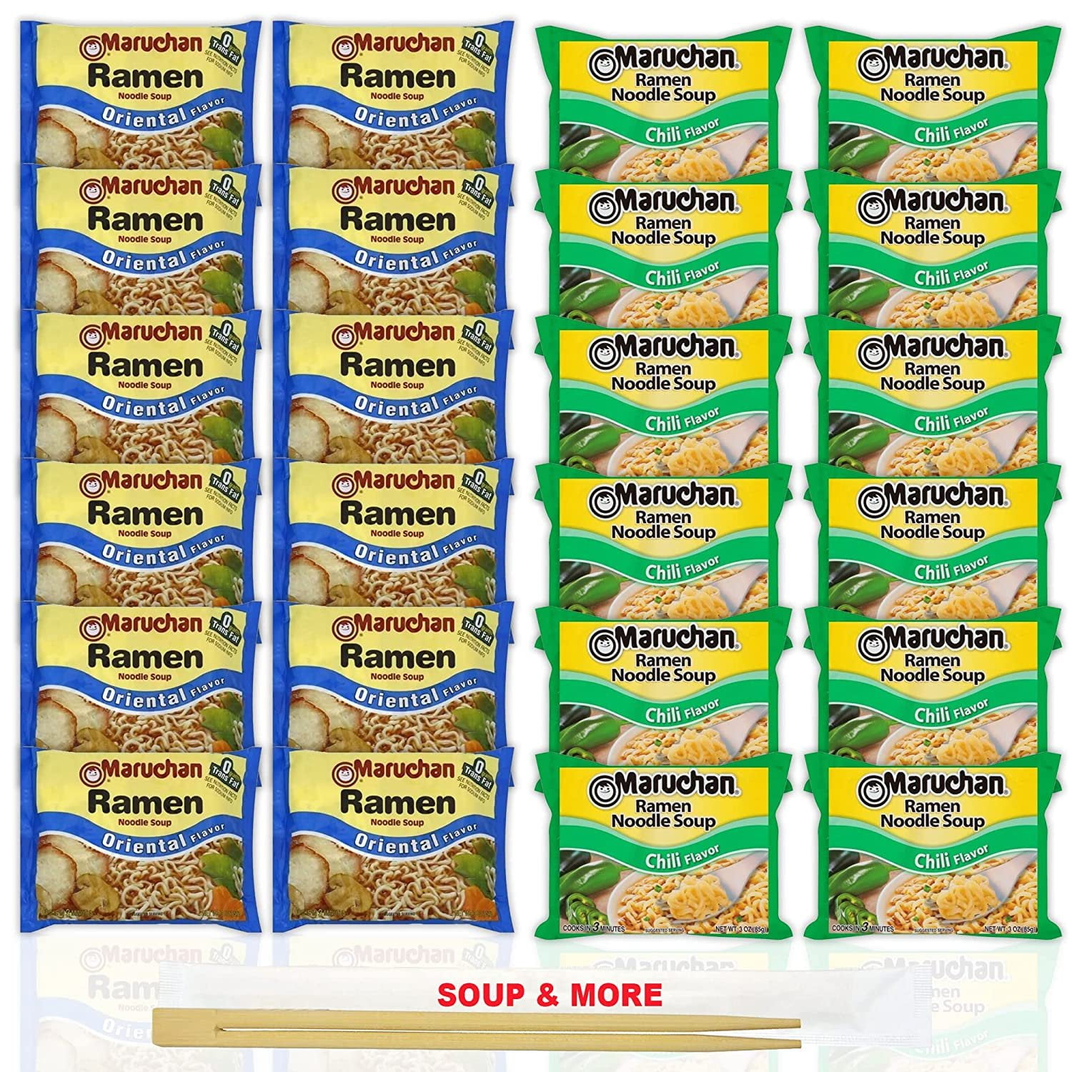 Maruchan Ramen Instant Noodle Soup Variety, 2 Flavors 12 Packs Oriental & 12 Packs Chili , 3