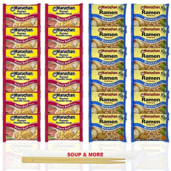 Maruchan Ramen Instant Noodle Soup Variety, 2 Flavors - 12 Packs Roast Beef & 12 Packs Oriental , 3 Ounce Single Servings Lunch / Dinner Variety